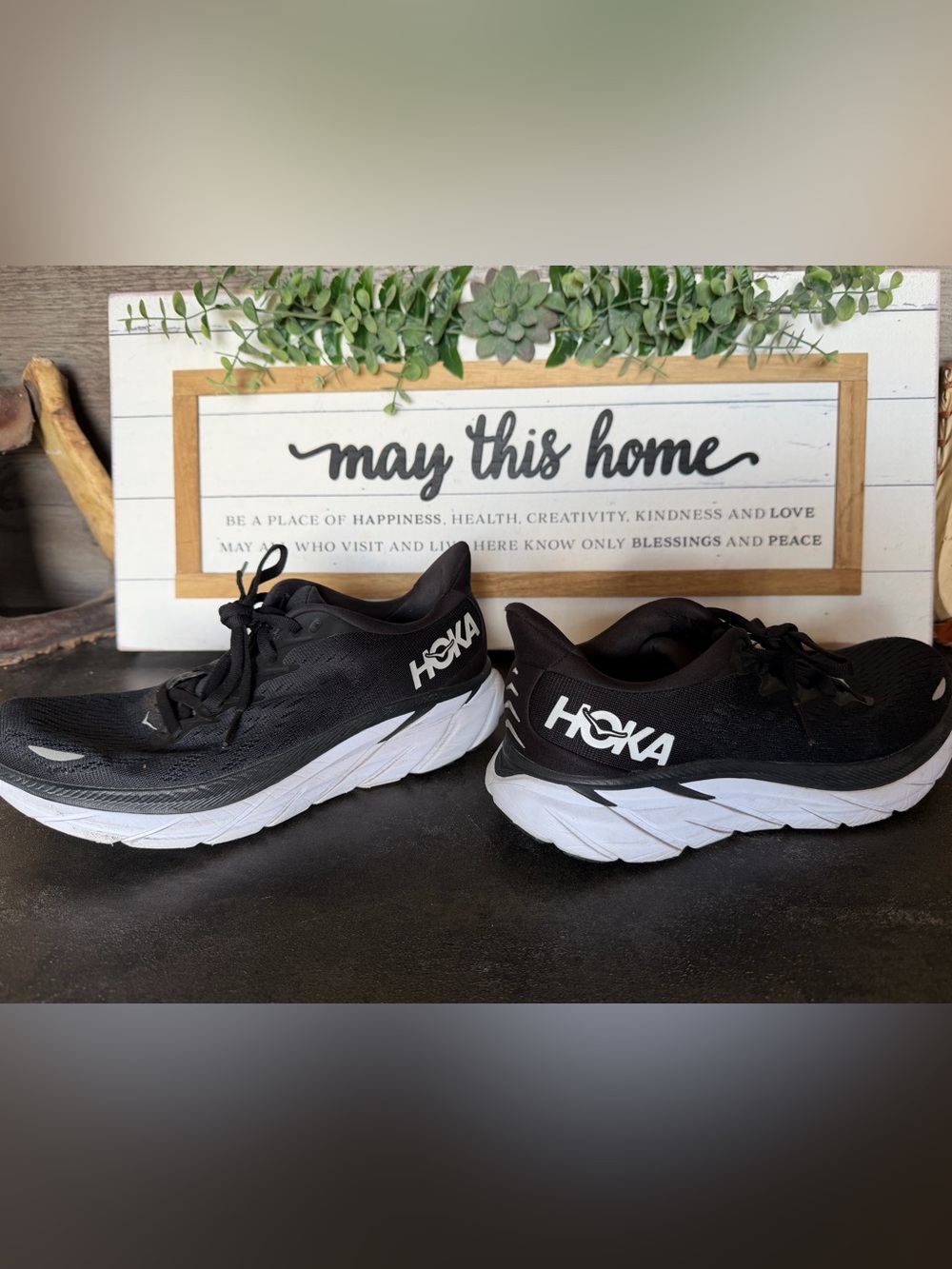 Hoka Kids Black and White Lightweight Running Sneakers